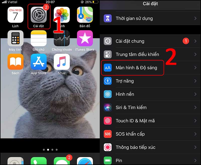 Vào Cài đặt > Chọn Màn hình & Độ sáng.